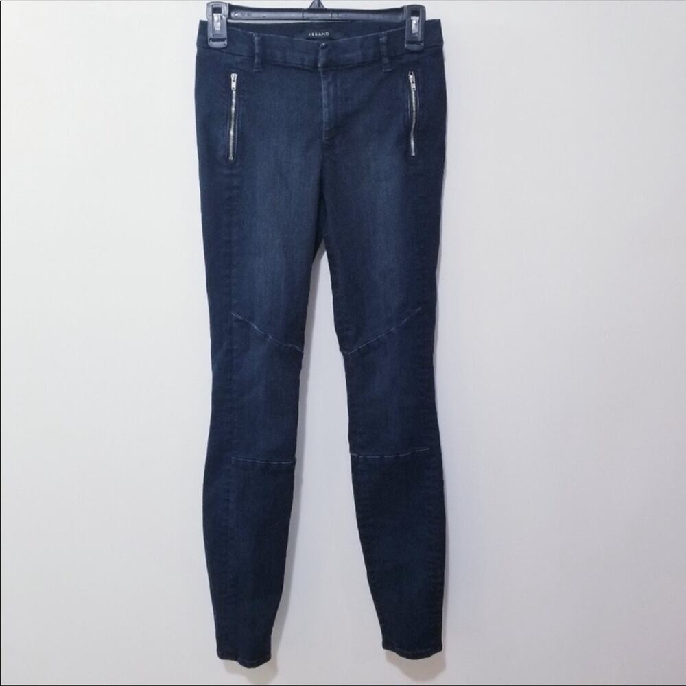 J Brand Tabitha Moto Jeans Zip Pockets Slim Skinny Denim Mid Rise Dark Wash